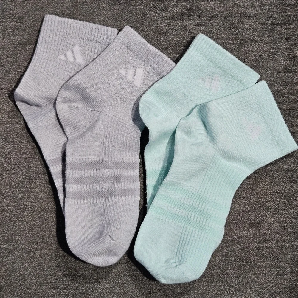 Adidas Women's Low Cut Socks 2 Pair Pack Size Medium Gray And Teal NWOT